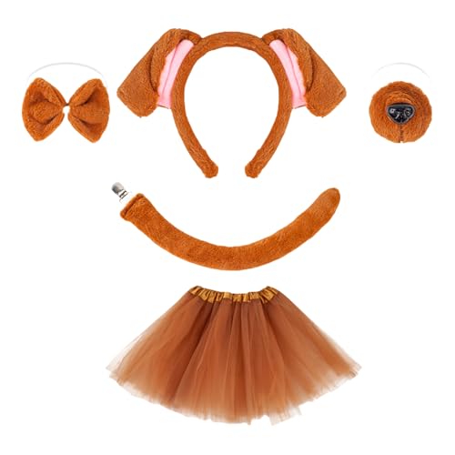 Hundekostümzubehör Beinhaltet Hundeohrstirnband Schwanznase Bowtie Rock Für Kinder Teen Adult Halloween Cosplay von Lerpwige