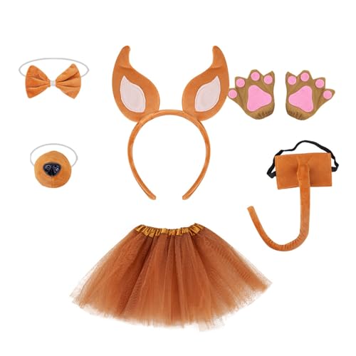 Tiere Kostüm Set Hunde Haar Reifen Set Plüsch Schwanz Bowtie Füchse Ohren Stirnband Braune Netzrockhandschuhe Für Partys von Lerpwige