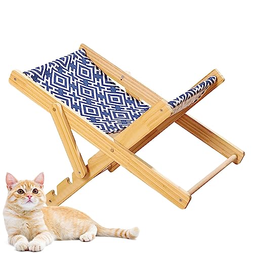 Katzen-Sisal-Stuhl | Erhöhte Katzenpflege-Hängematte | Original Katzenbett-Möbel von Mini Beach Chair | Verstellbarer Katzenstuhl aus natürlichem Massivholz für Hauskatzen von Leryveo