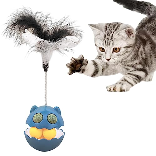leryveo Katzenballspielzeug mit Feder - Katzenspielzeug mit Katzenminze für Wohnungskatzen | Trinkbecher-Spielzeug, Kätzchen-Zauberstab-Spielzeug, Haustier-Übungsspielzeugball, Katzenstock zum Jagen von leryveo
