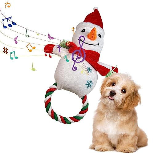 leryveo Weihnachts-Hundespielzeug | Gefülltes Hundespielzeug mit Quietscher - Robustes Hundekauspielzeug aus Seil für die Zahnreinigung, Weihnachtsmann, Schneemann, Elch-Hundebissspielzeug von leryveo