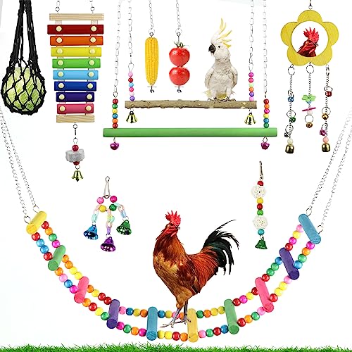 10 Stück Hühner Spielzeug, Huhn Gemüse Spieß Obsthalter Hühnerschaukel Spielzeug Aufhängbares Holz Xylophon Spielzeug Hühnerfütterung Hängend für Hühner Papagei Vogel, Hühnerstall Zubehör von Les-Theresa