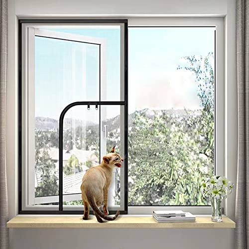 Katzenschutz-Fensternetz mit Reißverschluss, Fliegengitter gegen Mücken, Insektenfenster, Netzgewebe, reißfestes Katzenvogelnetz mit selbstklebend, individuelle Größen und Position (B x H) von Lesone