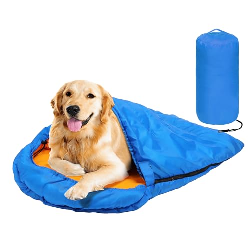 Lifeunion Hunde-Schlafsack, wasserdicht, warm, verstaubar, für Reisen, Camping, Wandern, Rucksackreisen (Blau + Orange) von Less bad