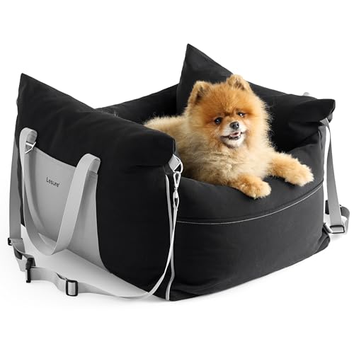 Lesure Hundesitz Auto kleine Hunde - wasserdichter und waschbarer Hunde Autositz mit Aufbewahrungstaschen, ansteckbarer Sicherheitsleine und verdickter Memory Schaum Füllung, 58x56x33cm, schwarz von LE SURE
