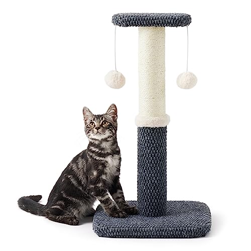 Lesure Kleiner Kratzstamm für Katzen – 57 cm Kratzsäule für Katzen mit Plattform aus strapazierfähiger Teppichstoff, Kratzbaum klein Katzen stabil mit Sisal und hängendem Ball, dunkelgrau von Lesure