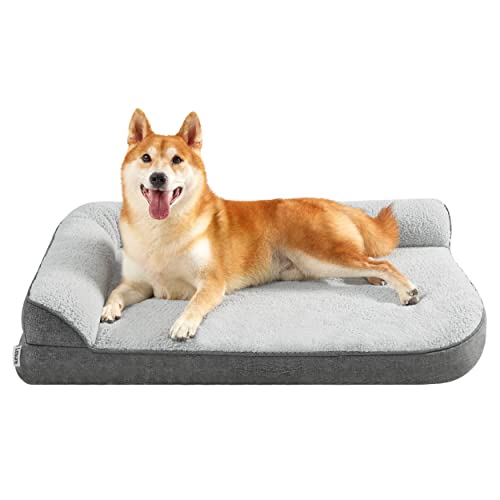 Lesure orthopädisches Hundebett mittelgroße Hunde - 91.4x68.5x16.5cm Hundesofa mit eierförmiger Kistenschaum und wasserdichtes Innenfutter, gemütliches waschbares Hundecouch Hunde Bettchen, grau von Lesure