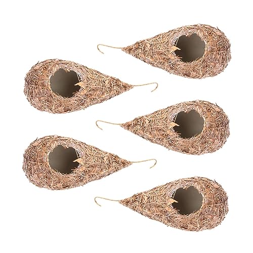 5 Stück Hängende Vogelhäuser aus Woven Material Atmungsaktives Nest für Garten Schutz Wind für Wellensittiche und Kanarienvögel von Levemolo