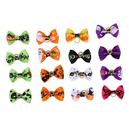 Levemolo 16 Stück Teiliges Haustier Haargummi Halloween Bowknot Elastisch Haarhalter für Hund Katze Stilvolle Praktische Haarschmuck Zubehör Geeignet für Alltag und Party von Levemolo