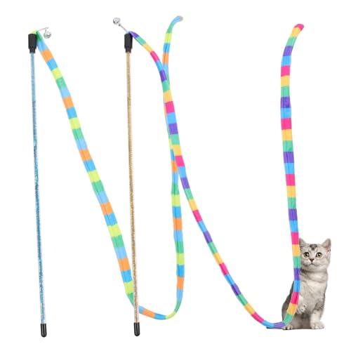 Levemolo 2 Stück Interaktives Katzenspielzeug Bunte Stäbe mit Farbigen Streifen für Indoor Katzen Leichtes Langlebiges Katzenangel zur Beschäftigung und Bewegung von Zufällige Farbe von Levemolo