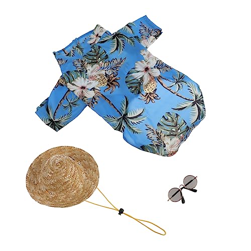 Levemolo 3stücke Teiliges Set Für Hunde Sommerliche Strandweste Mit Hut Und Sonnenbrille Atmungsaktives Shirt Für Kleine Hunde Für Outdoor-aktivitäten von Levemolo