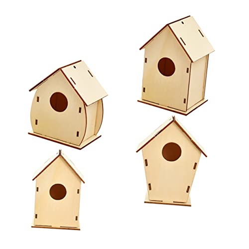 4 Stück Bemaltes Holzhaus selber machen weihnachtsdeko spielzeug für kinder Hütte vogelhaus bauen malen Spielzeuge Spielset Holz kreatives Spielzeug Weihnachtsspielzeug gemalt von Levemolo