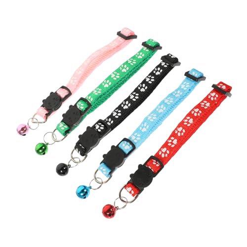 Levemolo 5 Stück Teiliges Katzenhalsband mit Glöckchen Bunte Kätzchen mit Gedrucktem Pfotenmuster Angenehmes Bequemes Material Dekoratives Haustier Zubehör für Alltag und Party von Levemolo