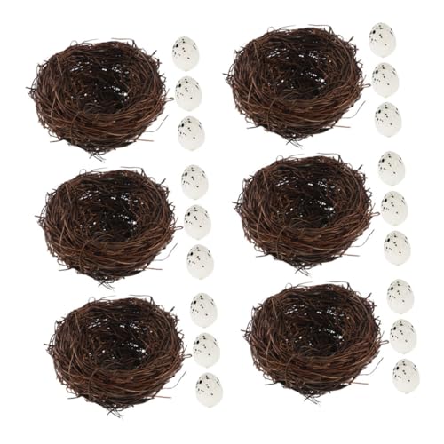 Levemolo 6Er-Set Handgefertigte Dekoration des Vogelnestes Vogelnestverzierung Vogelhaus-Ornament- Vogelnester aus Rattan Vogelnest-Ornament-Dekoration Vogelnest Schaum Kaffee von Levemolo