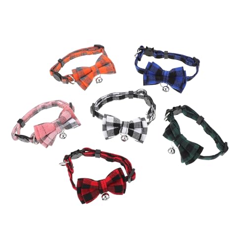 Levemolo Modische Katzenhalsbänder Mit Fliege 6er-Pack Haustierhalsbänder Mit Glöckchen Kariert Dekorative Halsgürtel Bequem Polyester Für Katzen Und Tiere von Levemolo