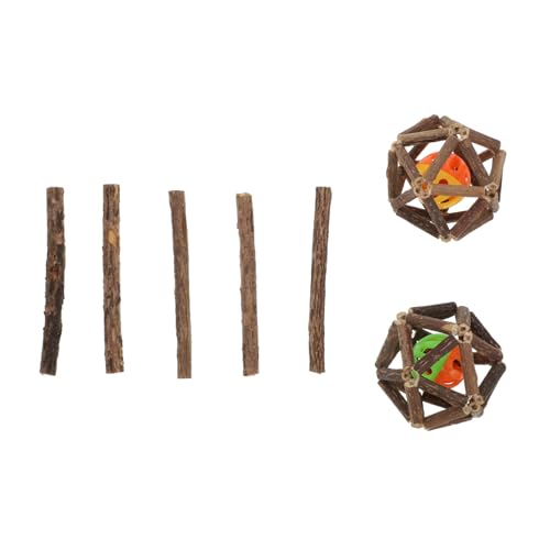 Levemolo 7 Stück Teiliges Katzenspielzeug aus Natürlichem Holz Kauspielzeug für Katzen zum Zähneputzen Interaktives Beißspielzeug mit Glocken Fördert Zahnpflege und Stressabbau bei Katzen von Levemolo