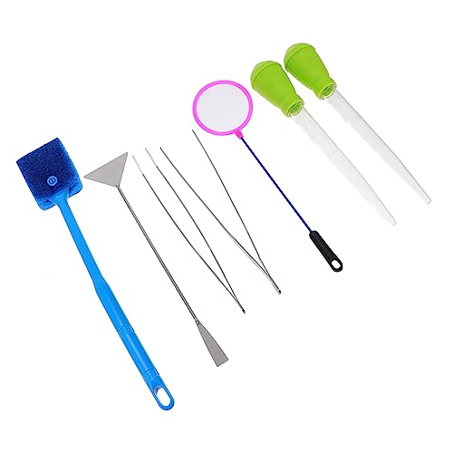 Levemolo Aquarium-Set 7-teiliges Werkzeug-Set Kies Pinzette Netz Bürste Schaber Sicher Für Aquarien Zufällige Farbe von Levemolo