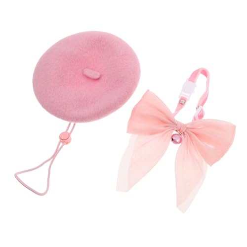Levemolo Baskenmütze und Schleifen-Halsband mit Glocke für kleine Hunde und verstellbares Haustier-Set für Geburtstag Outdoor Festliche Anlässe von Levemolo