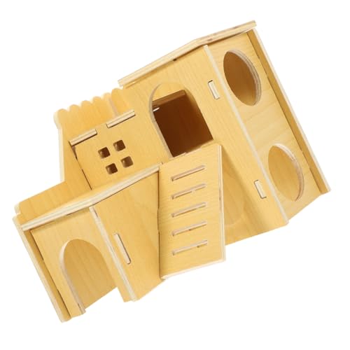 Levemolo Hamster Holzhaus Hideout aus Natürlichem Holz mit Belüftungsfenster Langlebig und Leicht zu Reinigen Spielplatz und Rückzugsort für Hamster Meerschweinchen und Kleine Nager DIY von Levemolo