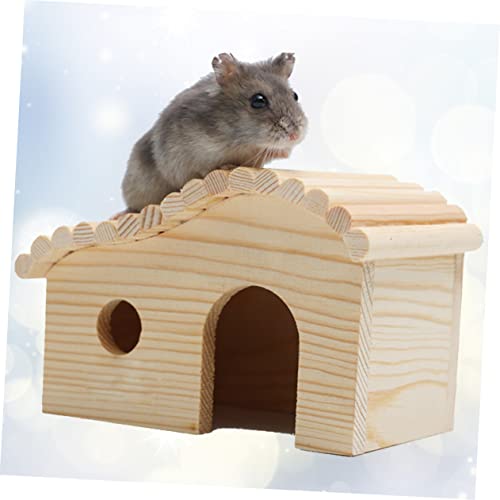 Levemolo Holzhaus für Kleintiere Natürlicher Hamster Unterschlupf mit Rundem Eingang und Tür Ungiftiges Holz Versteck für Zwerghamster Mäuse und Kleine Haustiere Fördert Nestbau und von Levemolo