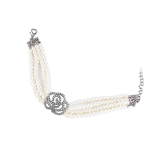 Strass Halsband Welpenhalsbänder für kleine Welpen Rosenhalskette eine Halskette Perlenkette Hundsrose Halskette Perlenhalskette Haustier Katzen und Hunde Zubehör der Hund Weiß von Levemolo