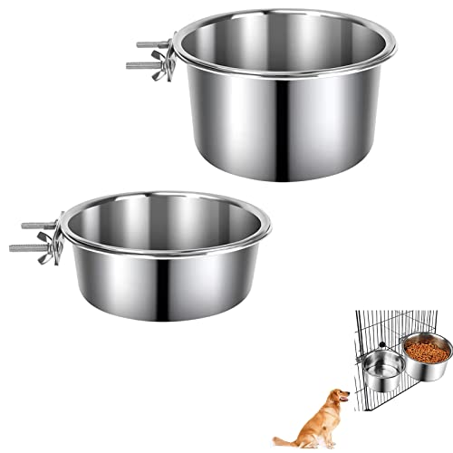 Futternapf aus Edelstahl, auslaufsicher, Futter- und Wasser-Futternapf, hängender Käfig, Haustierkäfig, für mittelgroße und große Haustiere (Silber, M, 14 x 5,6 cm und 15,7 x 5,8 cm), 2 Stück von Levmoudra