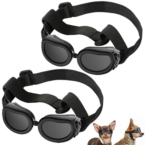 Lewondr 2 PCS Sonnenbrille für Hunde UV Schutzbrille, Hunde Winddichte & Antibeschlagbrille & Wasserdichter Hundebrille mit Einstellbar Gummiband für Kleine Hund, Schwarz von Lewondr