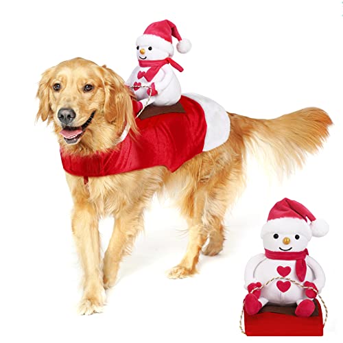 Lewondr Hundekostüm Weihnachten, Hundekleidung mit Schneemann Puppe, Hund Hoodie Mantel Party Kleidung, Haustier Jacken Kostüm Warme Winterkleidung für Hunde, XXL - Rot von Lewondr