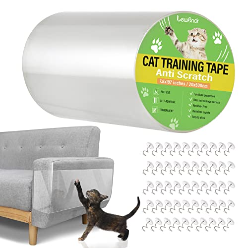 Lewondr Katze Kratzschutzfolie, 20 x 500 cm Zoll Transparentes Sofa Kratzschutz Pad mit 50 Schrauben für Möbel Couch Tür Wand, Katze Möbelschutz Möbelschoner Kratzpads, Anti Kratz Folie von Lewondr