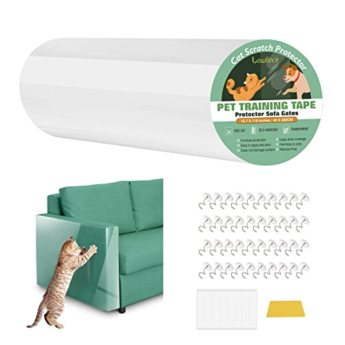 Lewondr Kratzschutz Sofa Katze, 40 × 300 cm Katzen Kratzfolie Sofa, Katze Kratzschutz Schutzmöbel mit 40 Schrauben & 40 Nano-Aufkleber für Möbel, Couch, Teppich, Tür, Anti Kratz Folie für Katzen von Lewondr