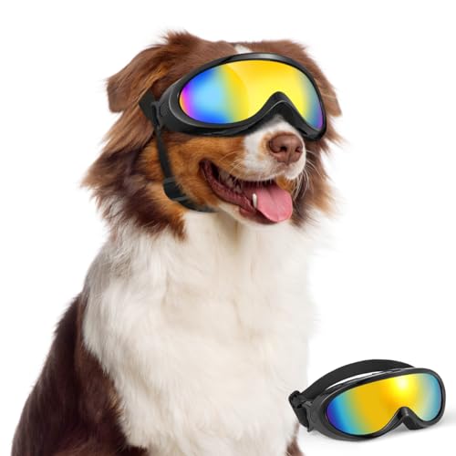 Lewondr Sonnenbrille für Hunde UV Schutzbrille, Hunde Winddicht Antibeschlagbrille, Wasserdicht Hundebrille mit Einstellbar Gummiband & Schwammpolster für Mittelgroße & Große Hunde im Freien, Schwarz von Lewondr