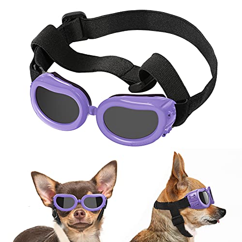 Lewondr Sonnenbrille für Hunde UV Schutzbrille, Hunde Winddichte & Antibeschlagbrille & Wasserdichter Hundebrille mit Einstellbar Gummiband für Kleine Hunde - Macaron Lila von Lewondr