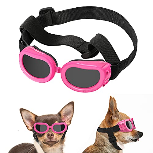 Lewondr Sonnenbrille für Hunde UV Schutzbrille, Hunde Winddichte & Antibeschlagbrille & Wasserdichter Hundebrille mit Einstellbar Gummiband für Kleine Hunde - Rosa von Lewondr
