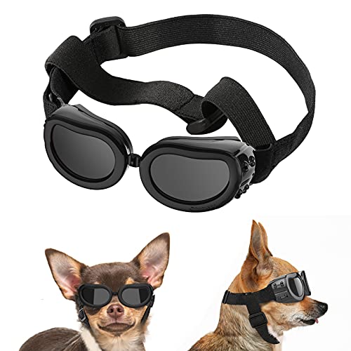 Lewondr Sonnenbrille für Hunde UV Schutzbrille, Hunde Winddichte & Antibeschlagbrille & Wasserdichter Hundebrille mit Einstellbar Gummiband für Kleine Hunde - Schwarz von Lewondr