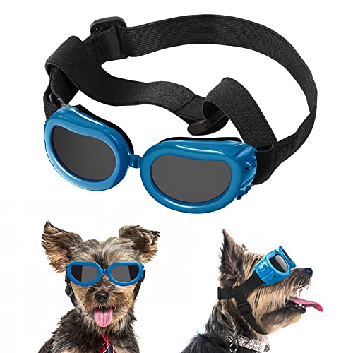 Lewondr Sonnenbrille für Hunde UV Schutzbrille, Hunde Winddichte & Antibeschlagbrille & Wasserdichter Hundebrille mit Einstellbar Gummiband für Kleine Hunde - Vintage Blau von Lewondr