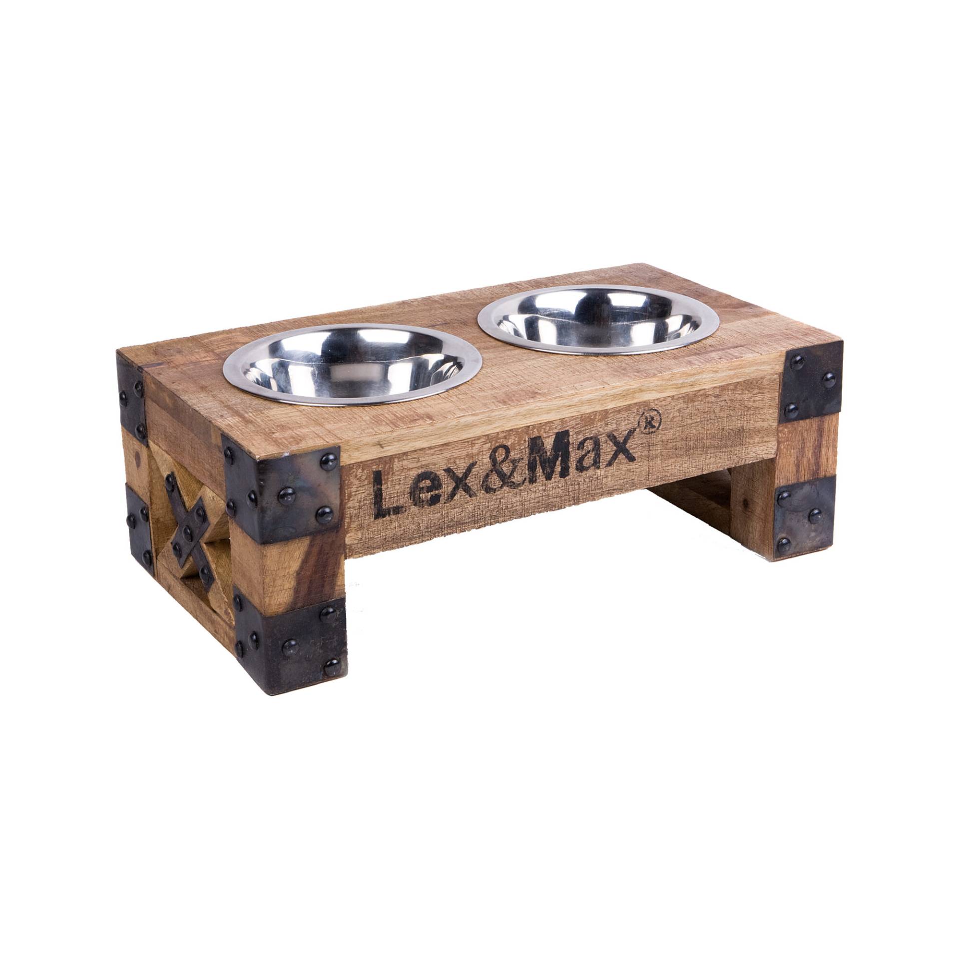 Lex & Max Holzfutterautomat - Edelstahlnäpfe 17 cm - Holz von Lex & Max