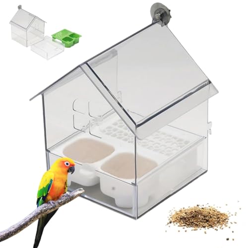 Ausziehbarer Externer Papageienfutterspender, Hängender, Sauberer Futterspender Für Vögel Mit Eichhörnchensicherer Schale, Transparente Vogelbadewanne, Vogelfutterhaus Mit Zwei Futtertrögen(Weiß) von LexTex