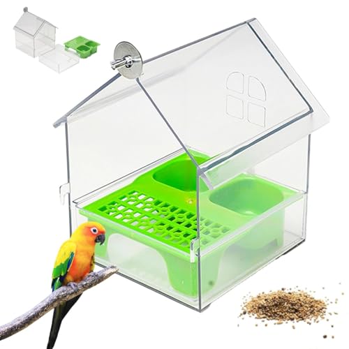 Ausziehbarer Externer Papageienfutterspender, Hängender, Sauberer Futterspender Für Vögel Mit Eichhörnchensicherer Schale, Transparente Vogelbadewanne, Vogelfutterhaus Mit Zwei Futtertrögen(Grün) von LexTex
