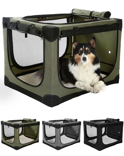 Faltbare Reise-Hundebox für mittelgroße und große Hunde, 106,7 cm, tragbare Hundebox mit 4 Türen, faltbar, weiche Hundehütte mit kaufesten Netzfenstern für drinnen und draußen, mit Aufbewahrungstasche von Lexixi ibao