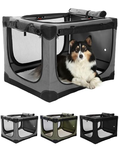 Faltbare Reise-Hundebox für mittelgroße und große Hunde, 91,4 cm, tragbare Hundebox mit 4 Türen, faltbar, weiche Hundehütte mit kaufesten Netzfenstern für drinnen und draußen, mit Aufbewahrungstasche Faltbare Reise-Hundebox für mittelgroße und große Hunde, 91,4 cm, tragbare Hundebox mit 4 Türen, faltbar, weiche Hundehütte mit kaufesten Netzfenstern für drinnen und draußen, mit Aufbewahrungstasche von Lexixi ibao