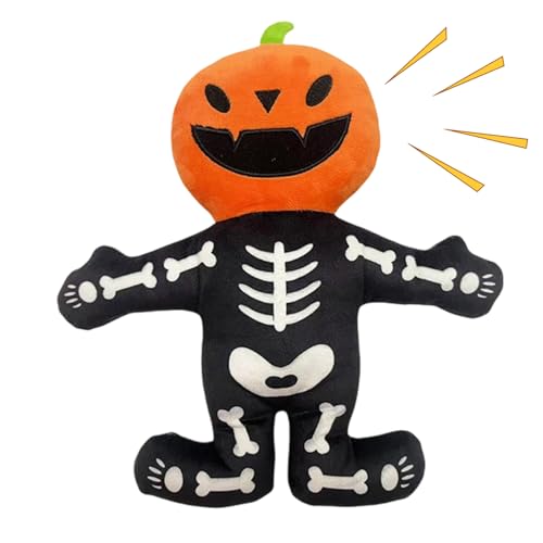Lexsyn Hundespielzeug Mit Quietschfunktion, Kürbis Skelett Quietschspielzeug für Welpen zum, Weiches Interaktives Plüsch Für Drinnen Draußen Reise Garten Autofahrt Halloween von Lexsyn