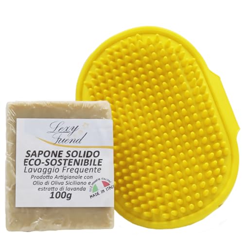 Solides Shampoo für Hunde und Katzen, natürliches mildes Shampoo mit Olivenöl und Lavendel, 100 g, Haustierseife mit weicher Bürste von LexyFriend