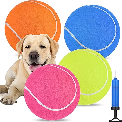 Leyndo Aufblasbarer riesiger Tennis-/Fußballball für Hunde, 24,1 cm, Jumbo-Hundeball, Gummi, für drinnen und draußen, großer Ball mit Pumpennadel, interaktiver Hundeball für Haustiertraining von Leyndo