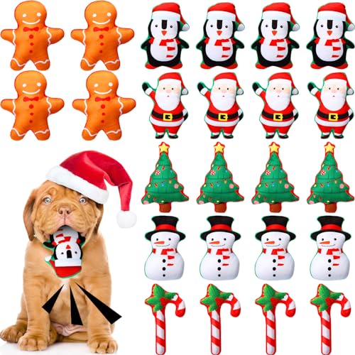 Leyndo 24 Stück Weihnachten Quietschendes Hundespielzeug Bulk Xmas Gefüllte Plüsch Hundespielzeug Hund Interaktives Zahnen Kauspielzeug für Weihnachten Kleine Mittlere Große Hunde Welpen Haustier von Leyndo