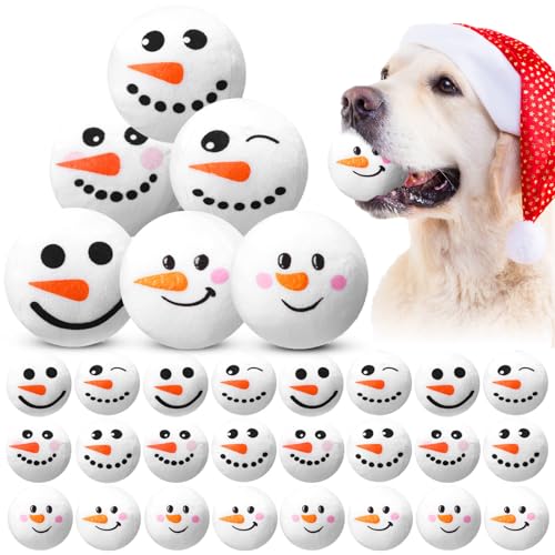 Leyndo 24 Stück Weihnachtsspielzeug für Hunde, 8,9 cm, gefüllt, Plüsch, Urlaub, Hundespielzeug, Bälle, Weihnachts-Tennisbälle für kleine, mittelgroße und große Hunde, Kauspielzeug, Weihnachts-Kostüm von Leyndo
