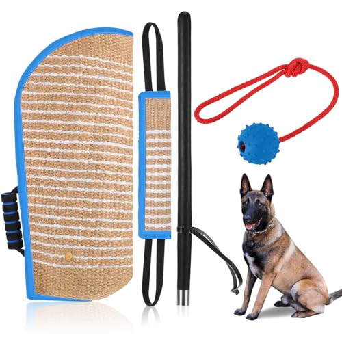 Leyndo 4-teiliges Hundetrainingsset beinhaltet Hundehülsen, Kissen, Zerrspielzeug, Trainingsstab und Gummiball, professionelle Ausrüstung zum Beißen, interaktives Apportieren von Welpen (blau) von Leyndo