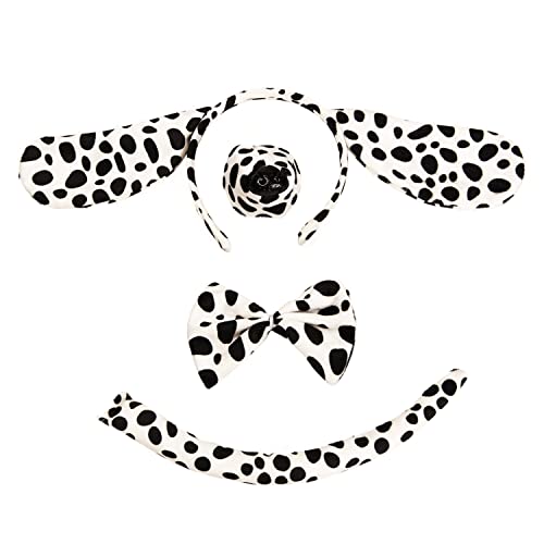 Lezevn 4 Stück Dalmatiner Verkleidung Hund Kostüm Set Hund Stirnband Ohren Nase Fliege Schwanz für Halloween Cosplay Kostüm Zubehör von Lezevn