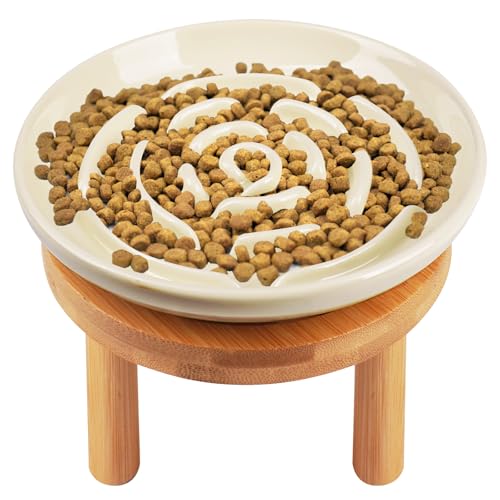 Erhöhter Futternapf für langsames Fressen, Keramik, langsamer Futternapf mit Bambusständer, 15 cm breit, flach, Schnurrhaarfreundlich, Anti-Erbrechen, langsamer Futternapf für trockene oder nasse Erhöhter Futternapf für langsames Fressen, Keramik, langsamer Futternapf mit Bambusständer, 15 cm breit, flach, Schnurrhaarfreundlich, Anti-Erbrechen, langsamer Futternapf für trockene oder nasse von Lfpkixise
