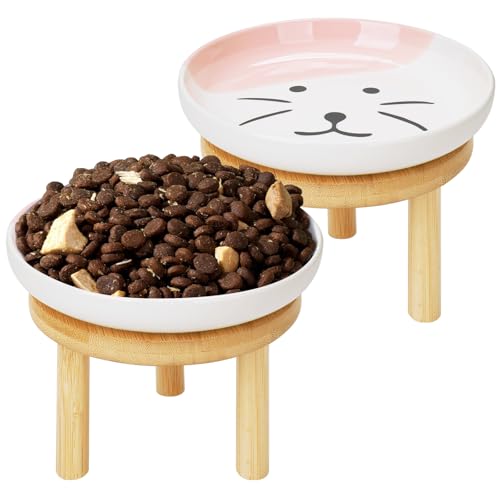 Flacher erhöhter Katzennapf mit Bambusständer, 15 cm breit, Keramik-Katzennapf, Schnurrhaarfreundlich, 2 Stück Futter- und Wasserteller für Haustiere Flacher erhöhter Katzennapf mit Bambusständer, 15 cm breit, Keramik-Katzennapf, Schnurrhaarfreundlich, 2 Stück Futter- und Wasserteller für Haustiere von Lfpkixise