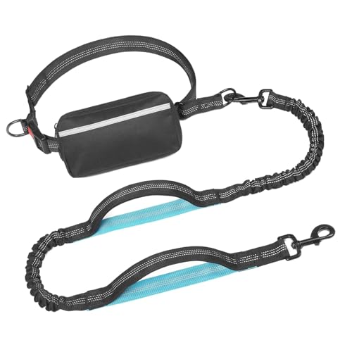 Elastischer stoßdämpfender Hundegürtel mit abnehmbarer, wasserdichter Aufbewahrungstasche und 360-Grad-Drehclip zum Laufen, elastische Hundeleinen von LfrXtra